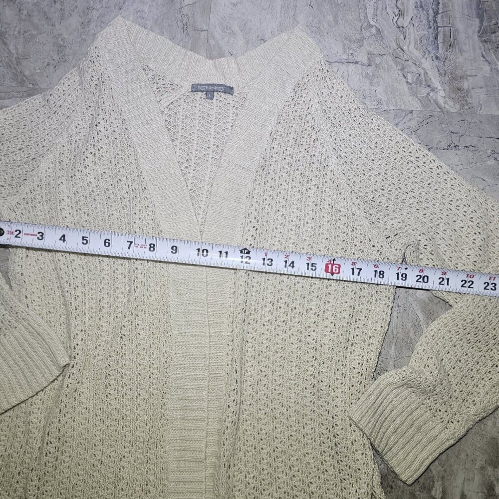 VTG Retrology Womens Open Front Knit Cardigan Sweater Top LG Beige Cream Acrylic - Picture 7 of 10